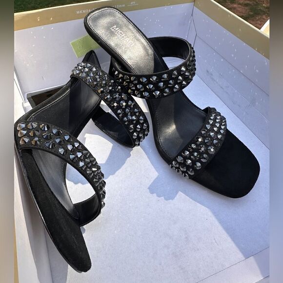 Michael Kors Clara Black Studded Heeled Sandals – Glamorous & Chic - Picture 17 of 17